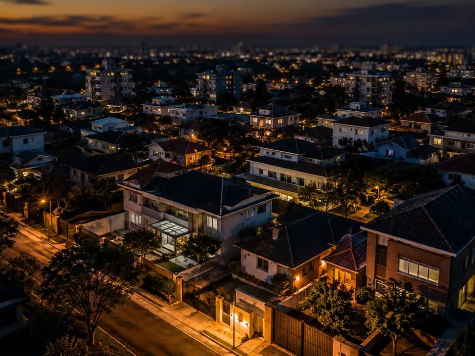 Foto de exemplo: vista do bairro ao anoitecer